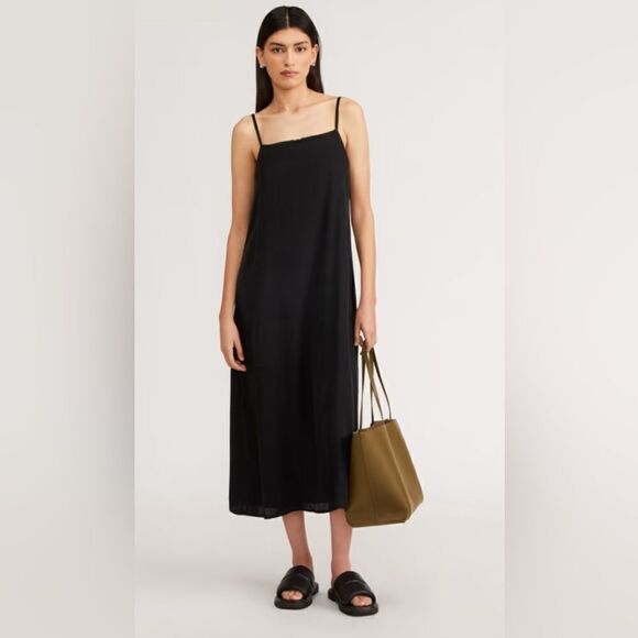 NWT Everlane The Satin Square-Neck Slip Dress in Black Size 16 - Picture 1 of 12